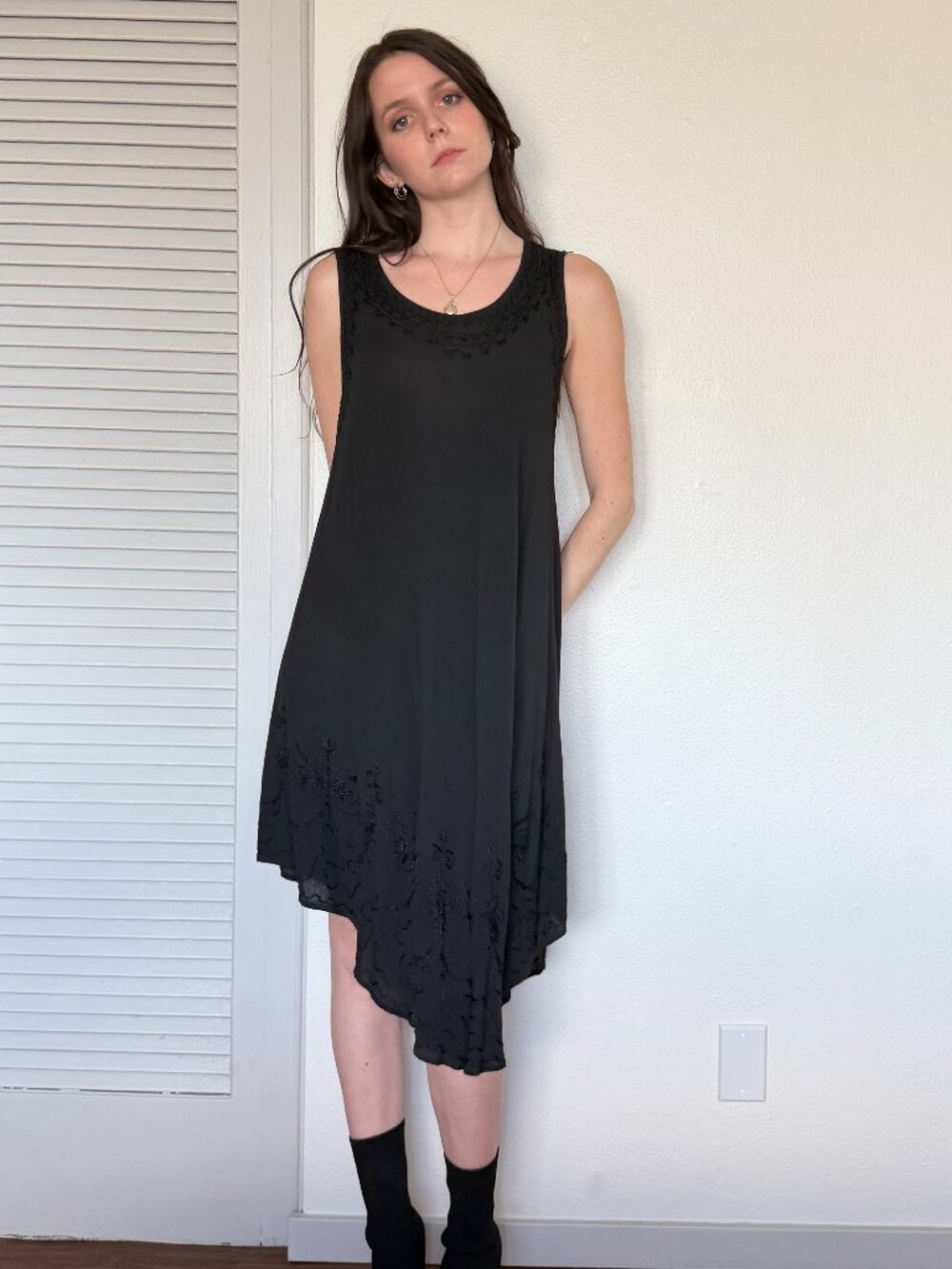 Y2K Tank Dress (M) medium black vintage midi flowy cotton natural fiber boho